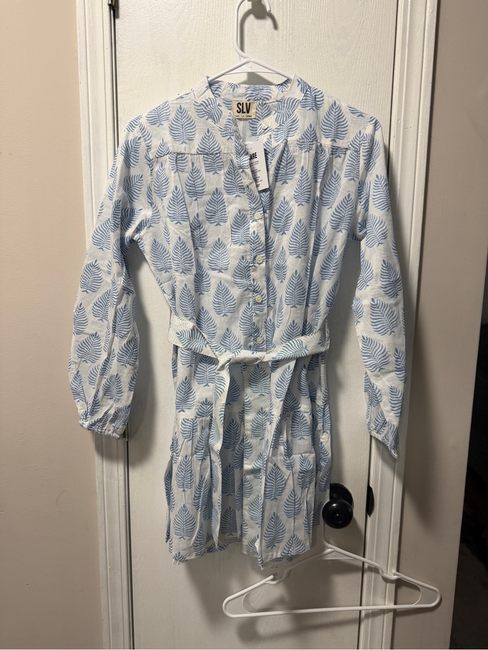 SLV Blue Leaf Print Mini Dress NWT